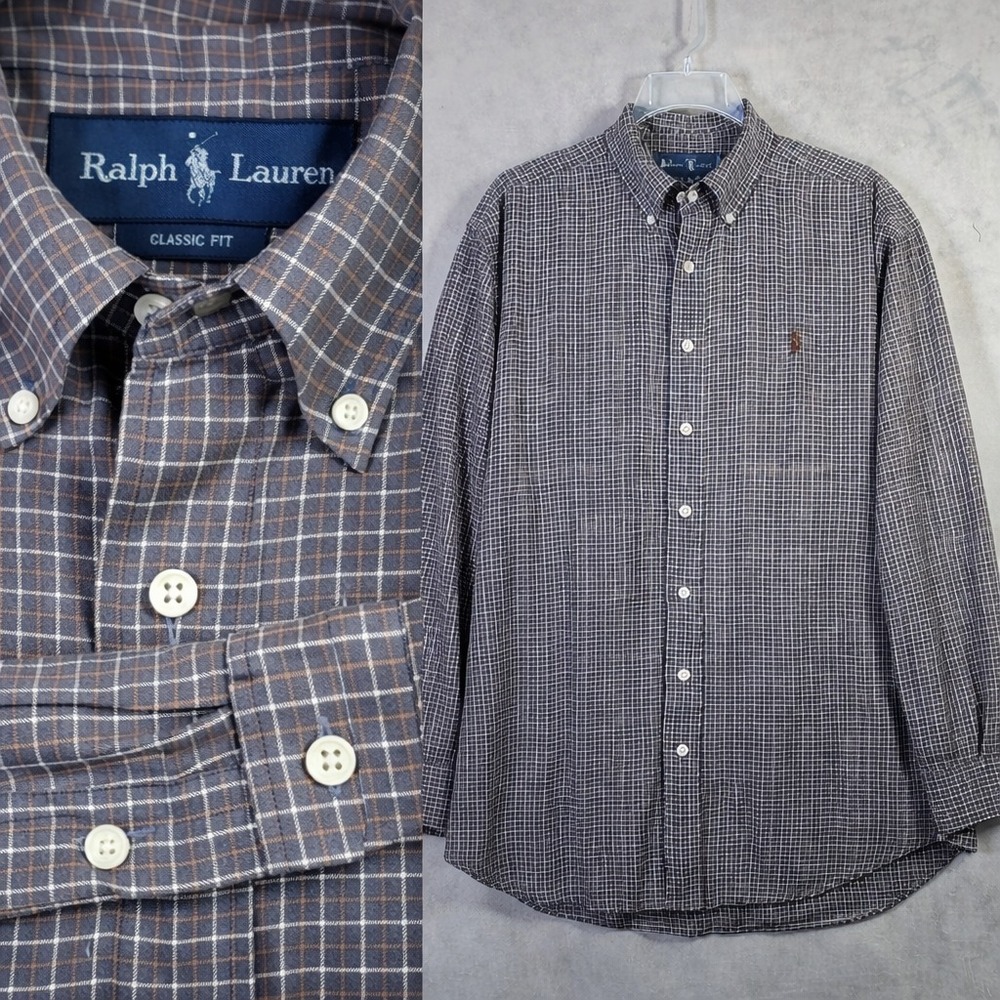 Ralph Lauren Shirt Mens‎ 2XLT Gray Plaid Classic Fit Preppy Heritage Casual Ivy